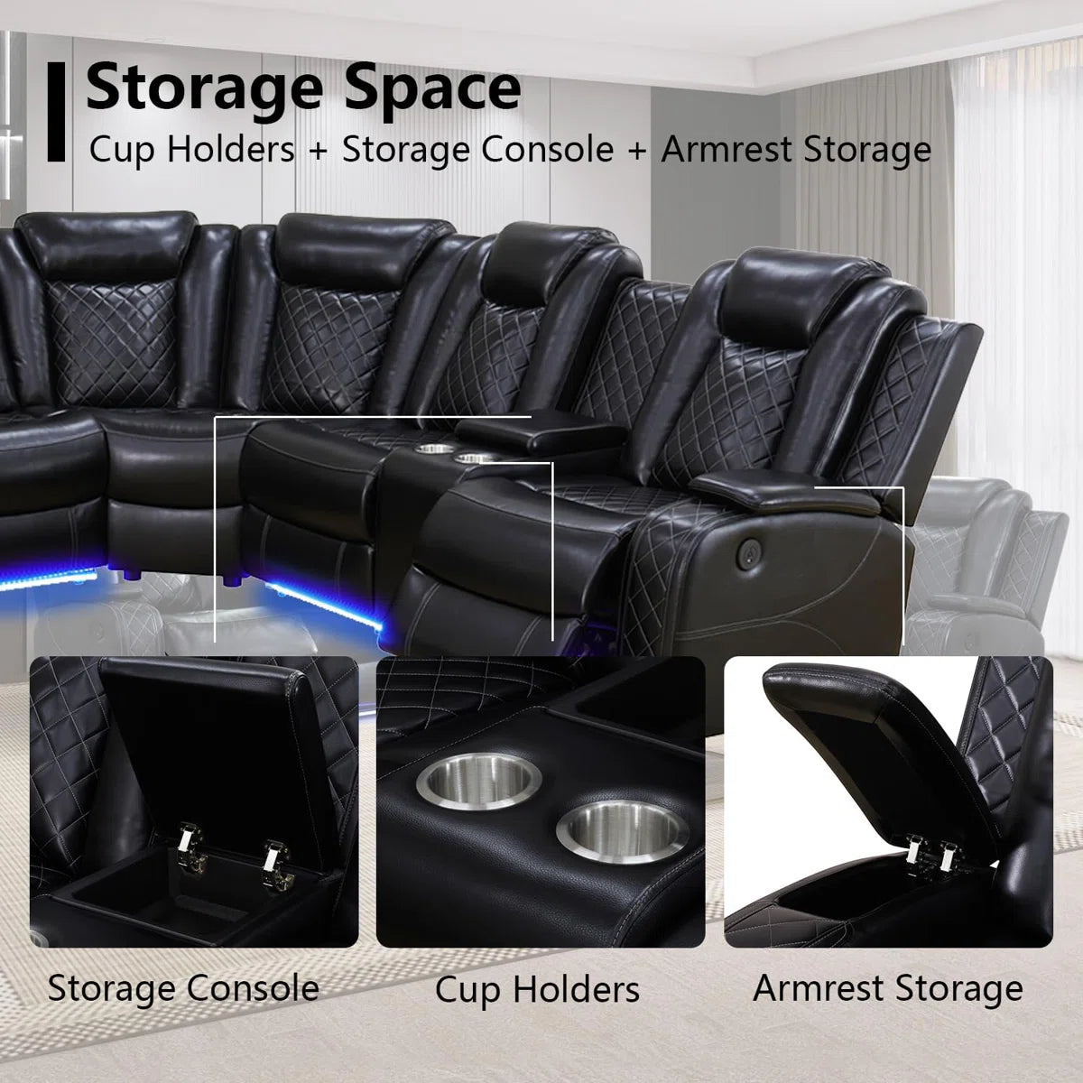 Black Breathing Leather Power Recliner Couch