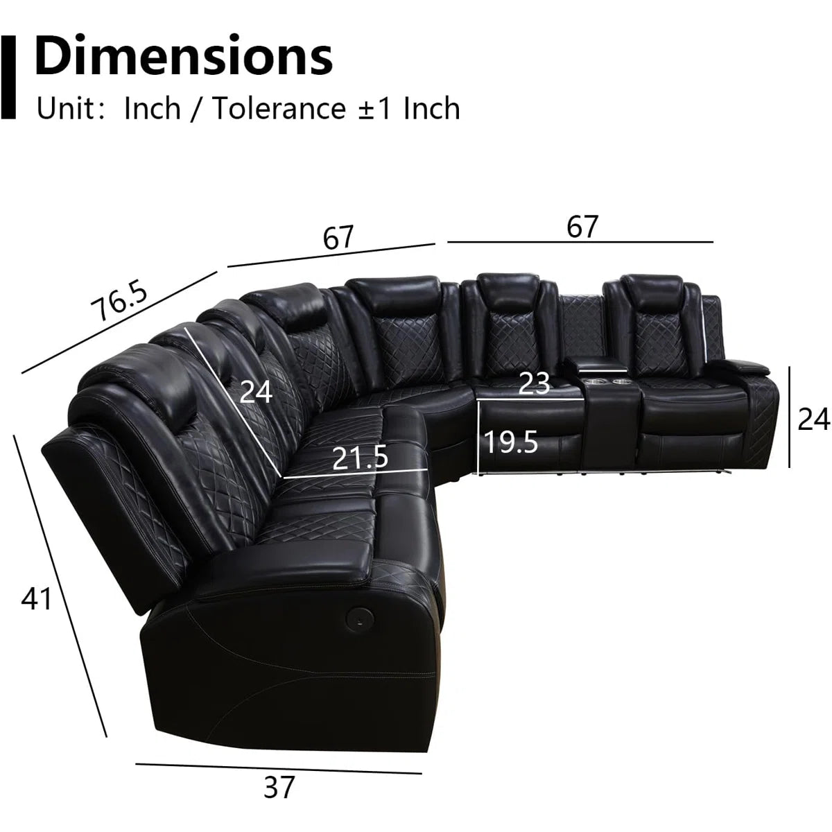 Black Breathing Leather Power Recliner Couch