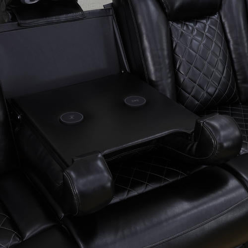 Black Breathing Leather Power Recliner Couch
