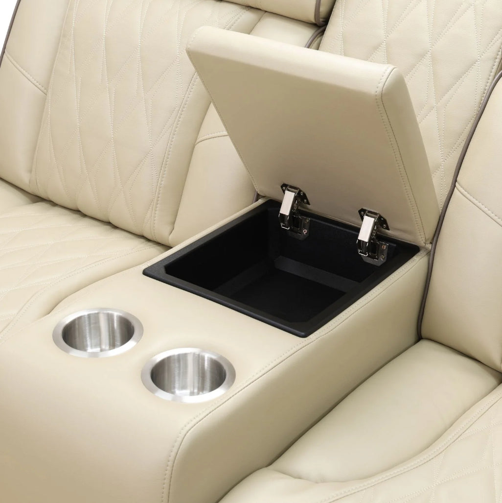 Beige Breathing Leather Power Reclining Living Room Sofa Set 3 Pieces