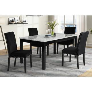 White Faux Marble & Black Velvet Fabric Chair