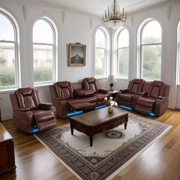Reddish Brown Power Reclining Couch Set