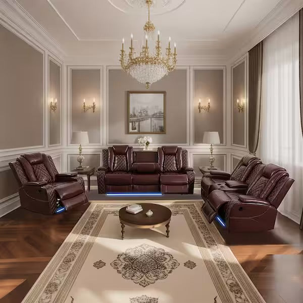 Reddish Brown Power Reclining Couch Set