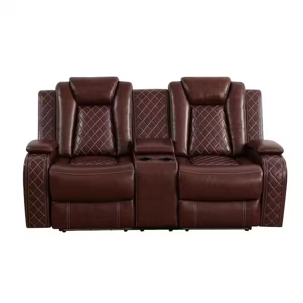 Reddish Brown Power Reclining Couch Set
