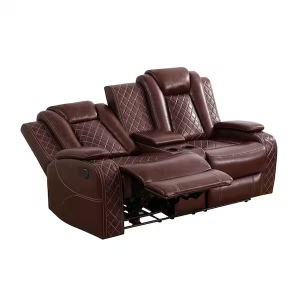 Reddish Brown Power Reclining Couch Set
