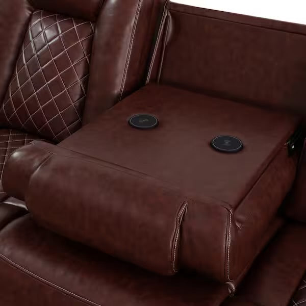 Reddish Brown Power Reclining Couch Set